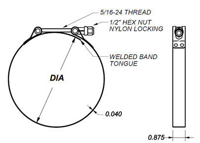 0.5mm Polished Heavy Duty 51-59mm Stainless Steel T Bolt Clamp