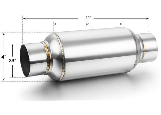 2.5&quot; Inlet 2.5&quot; Outlet 63.5mm Stainless Steel Resonator 12&quot; Overall Length Polished