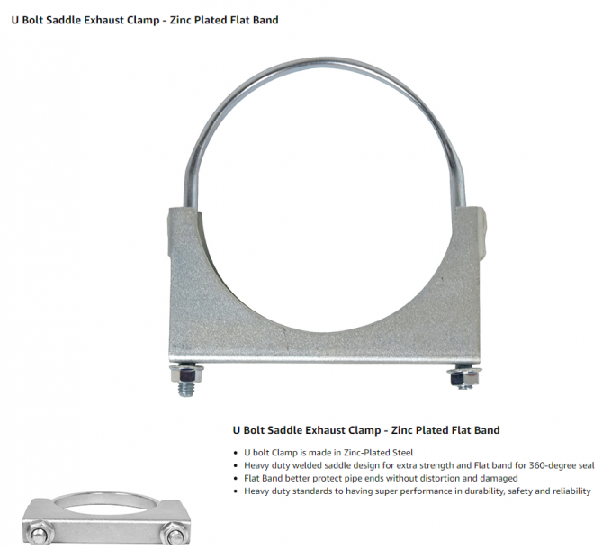 Saddle Exhaust 4 U Bolt Clamp Zinc Plated Flat Band